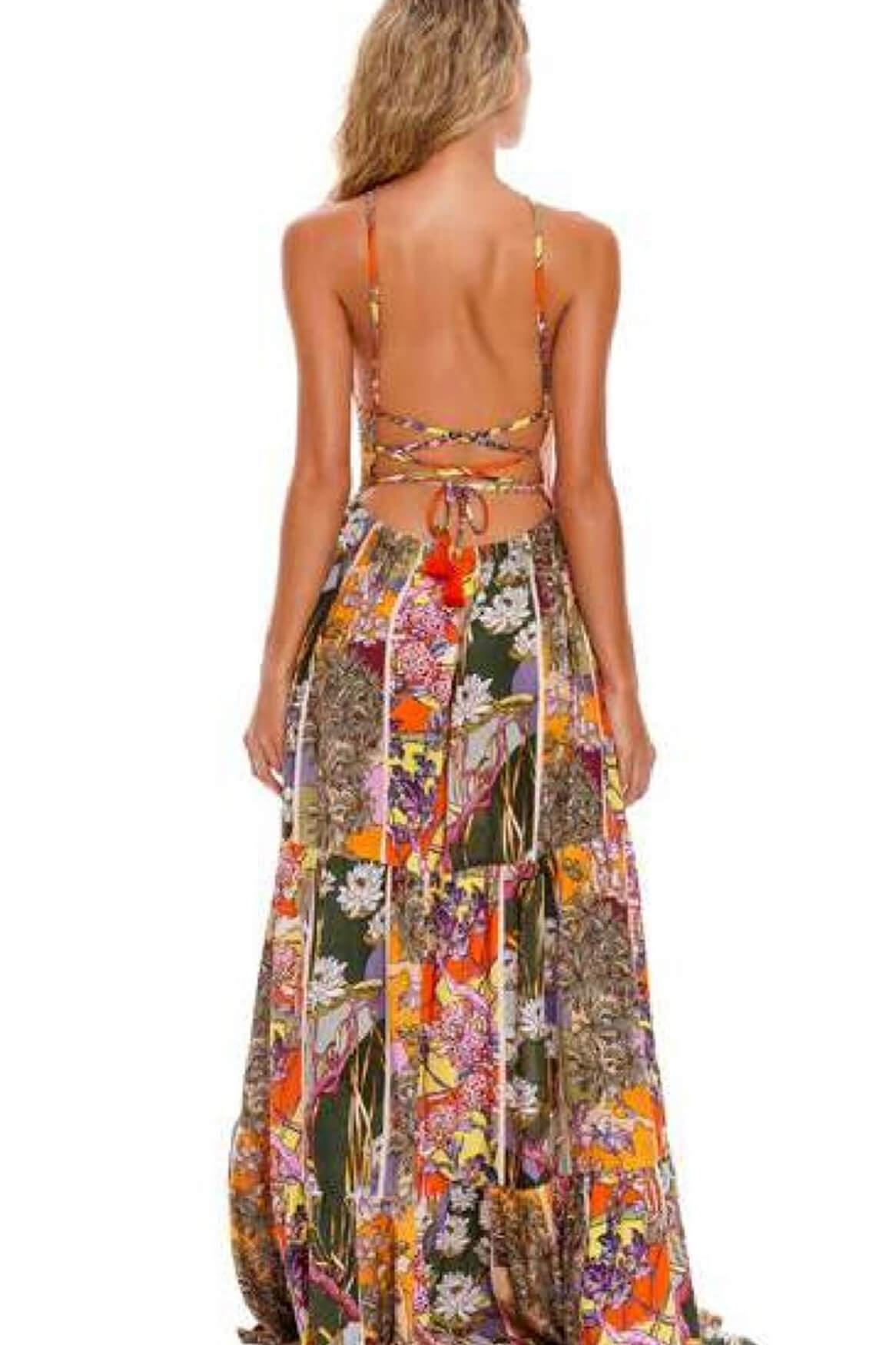 agua bendita fairy suki dress Agua By Agua Bendita Fairy Suki tie-back Floral Maxi Dress | Orange
